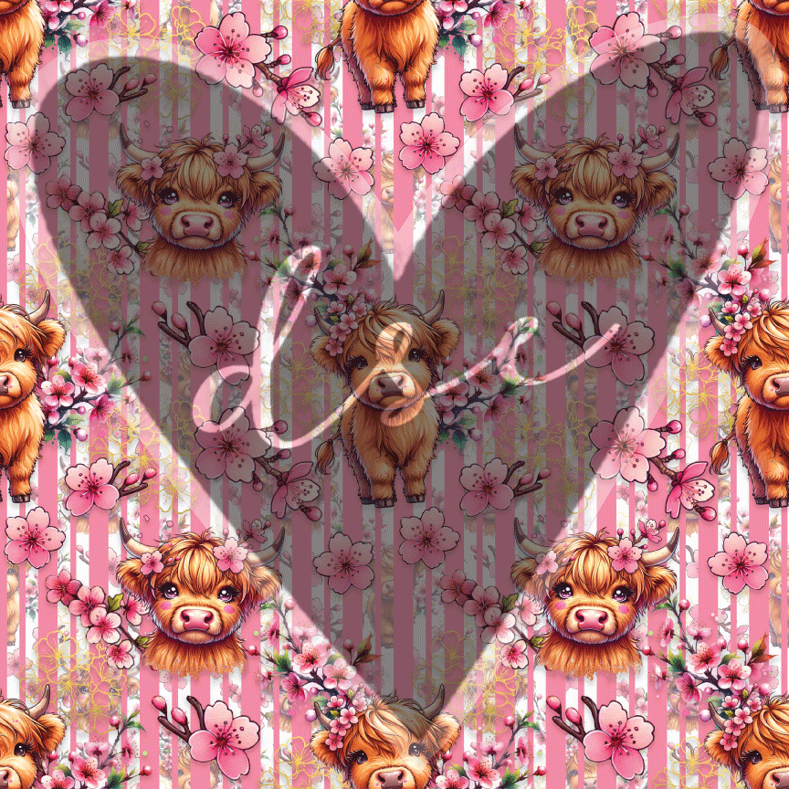 Assorted Cherry Blossom Highland Cow Vinyl