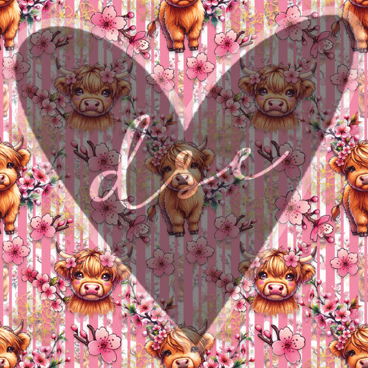 Assorted Cherry Blossom Highland Cow Vinyl
