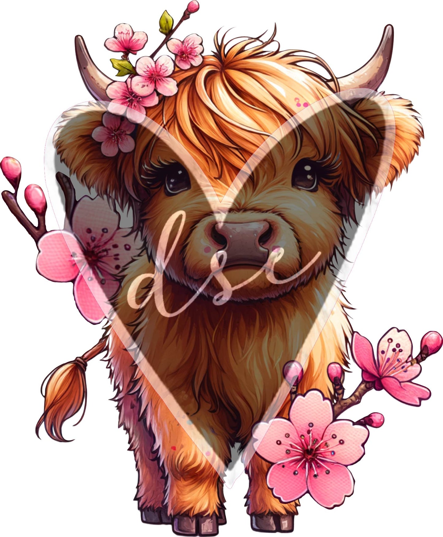 Assorted Cherry Blossom Highland Cow Vinyl