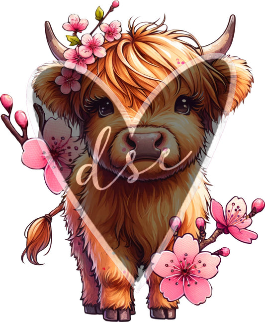 Assorted Cherry Blossom Highland Cow Vinyl