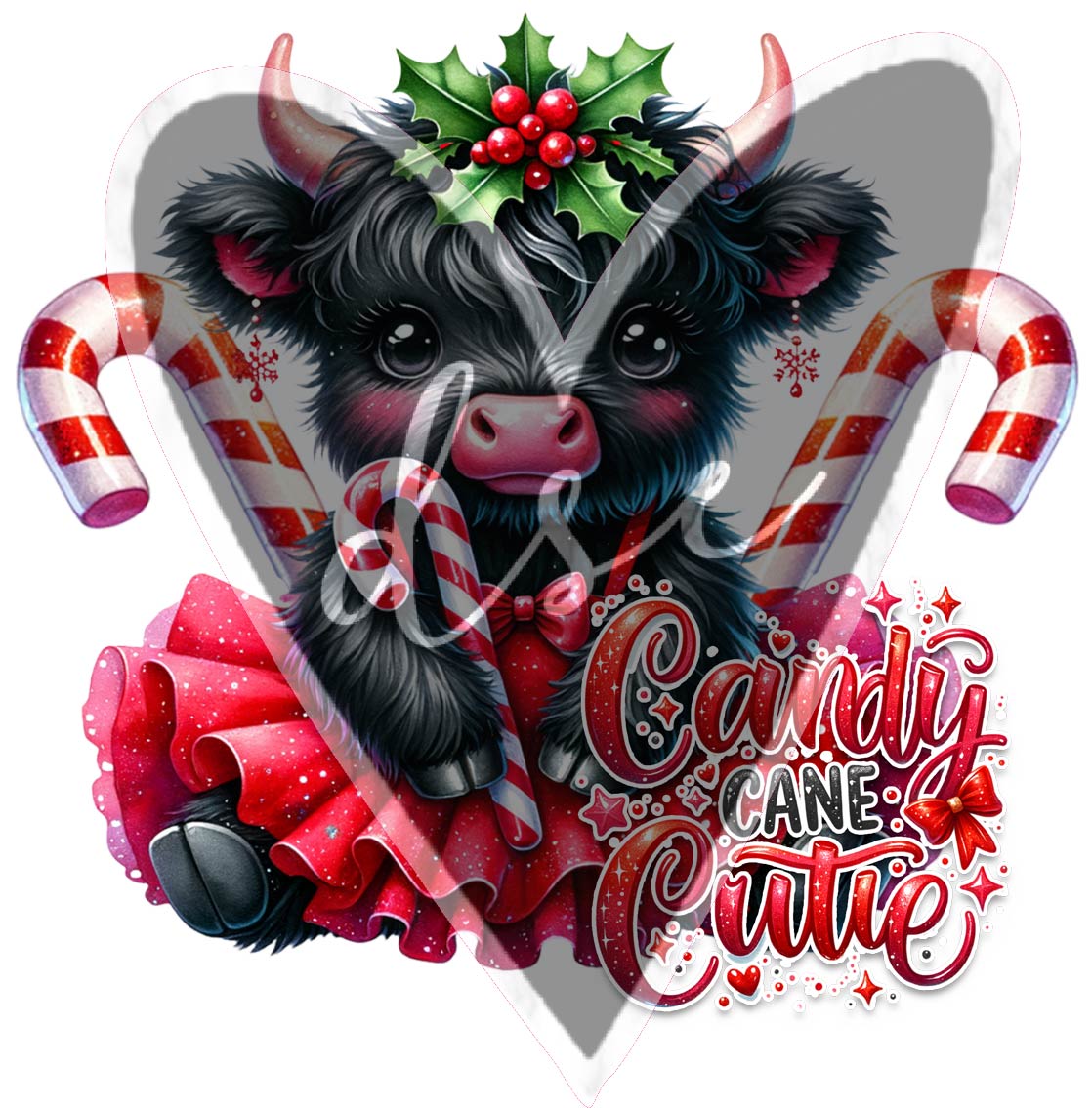 Candy Cane Cute Highland Cow Vinyl