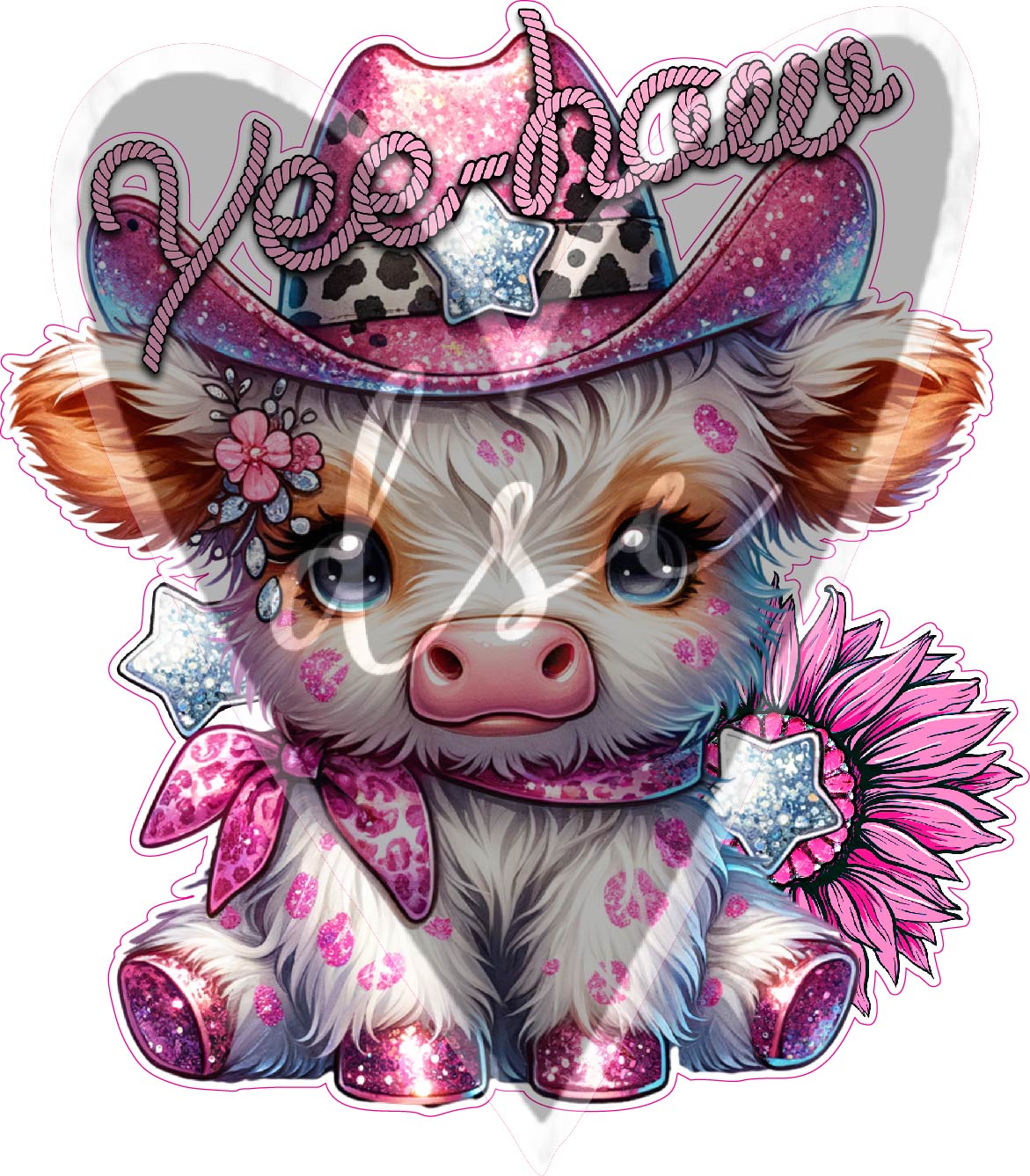 Assorted Pink Cowgirl Highland Cow Vinyl