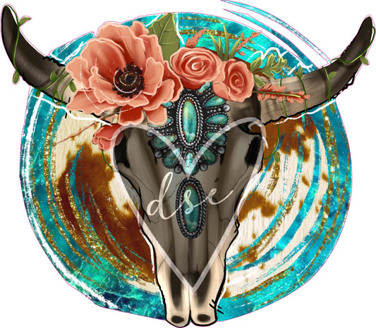 Cow Skull Floral Decal