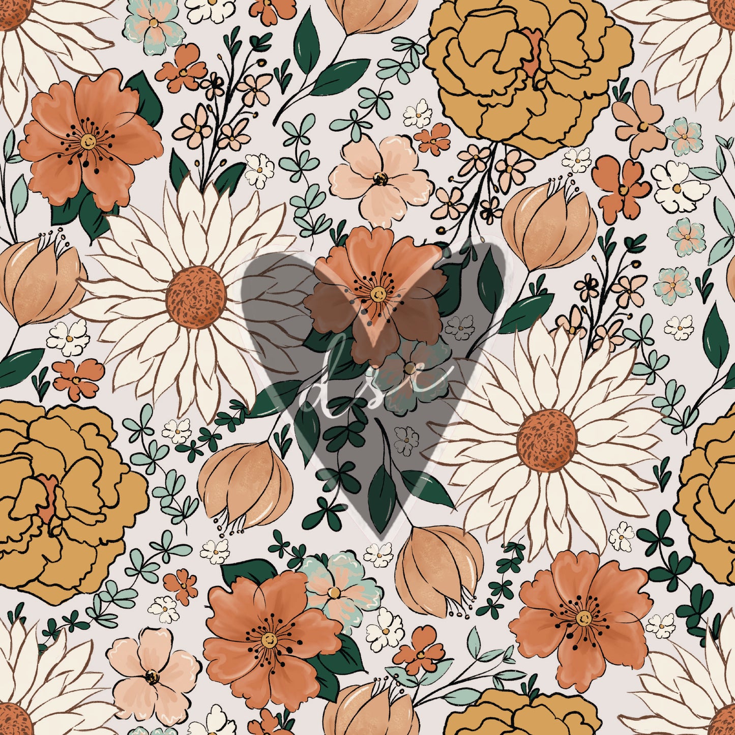 Tan Orange Floral 12x12 Vinyl