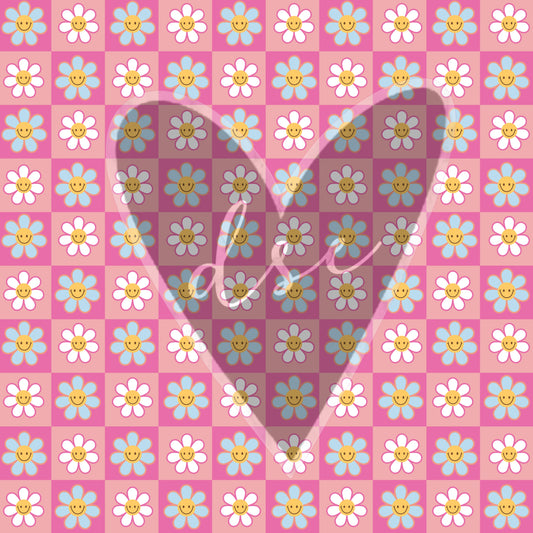 Pink Checkers Daisies 12x12 Vinyl Sheet