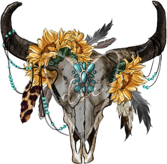 Cow Skull with Sunflowers Decal